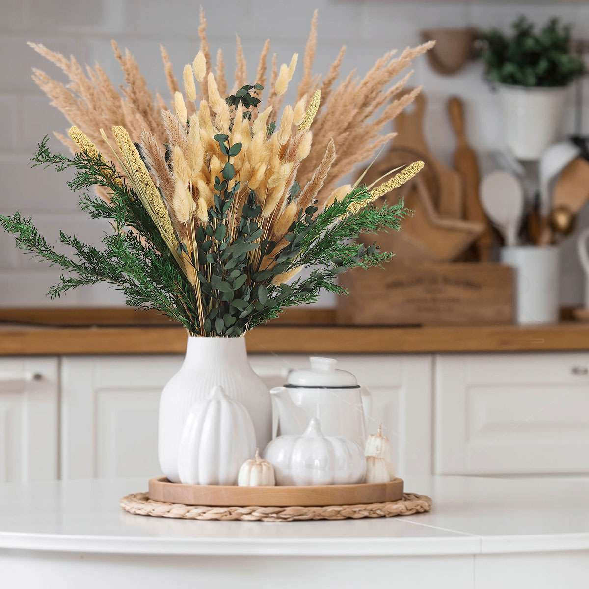 85Pcs 17″ Tall Boho Natural Dried Pampas Grass Bouquet Total Decor Wedding Party
