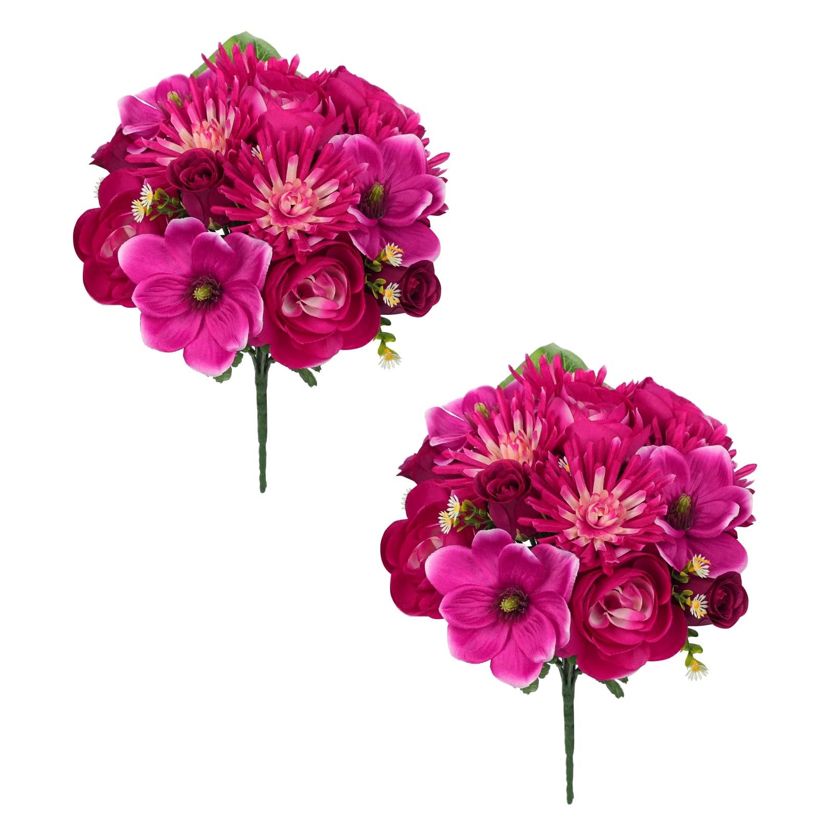 Artificial Flowers Bouquet – 2 Pack Hot Pink Faux Silk Floral Arrangement Fak…
