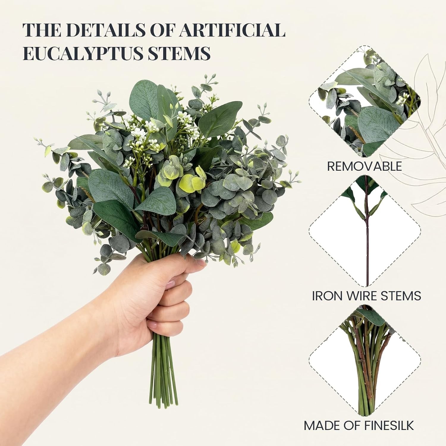 10 Pcs Mixed Eucalyptus Leaves Stems Bulk Artificial Eucalyptus Leaves Sprays…