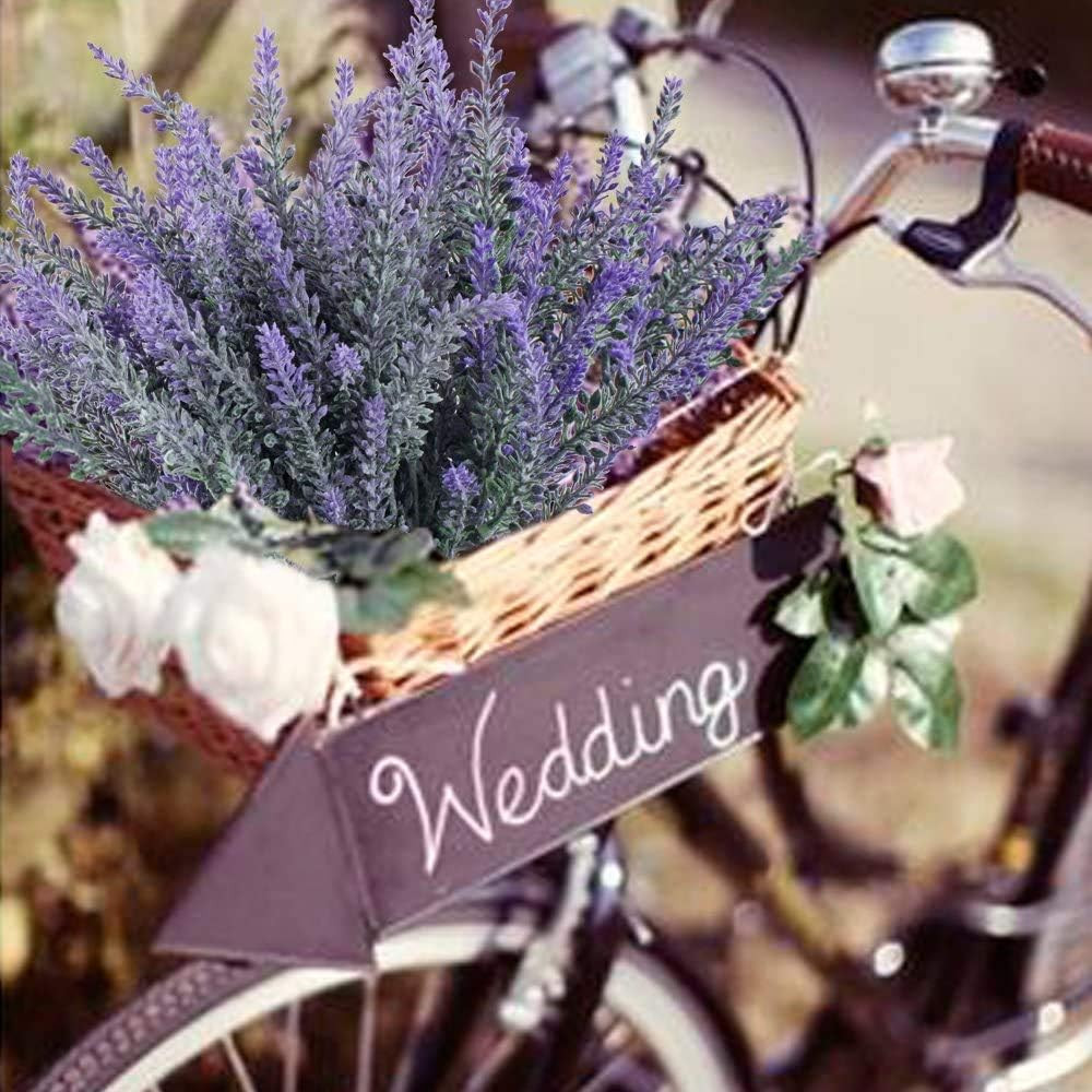4 Pcs Flocked Plastic Lavender Bundle for Wedding Home Kitchen Table Decor