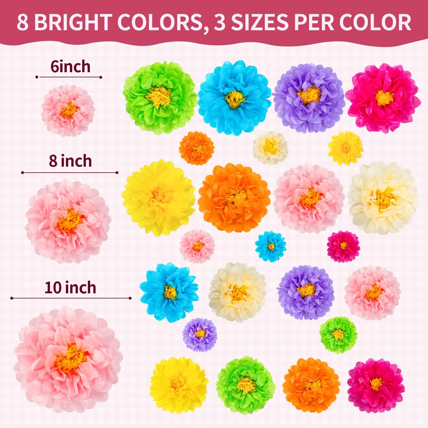 Mexican Paper Flowers Fiesta Tissue Flower Birthday Backdrop Decor 24 PCS