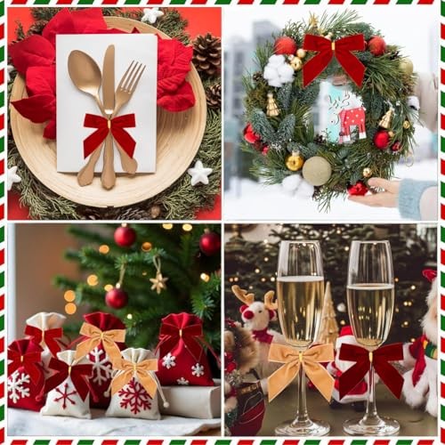 28PCS Velvet Bows for Christmas Tree,Velvet Ribbon Bows Christmas Ornaments Red