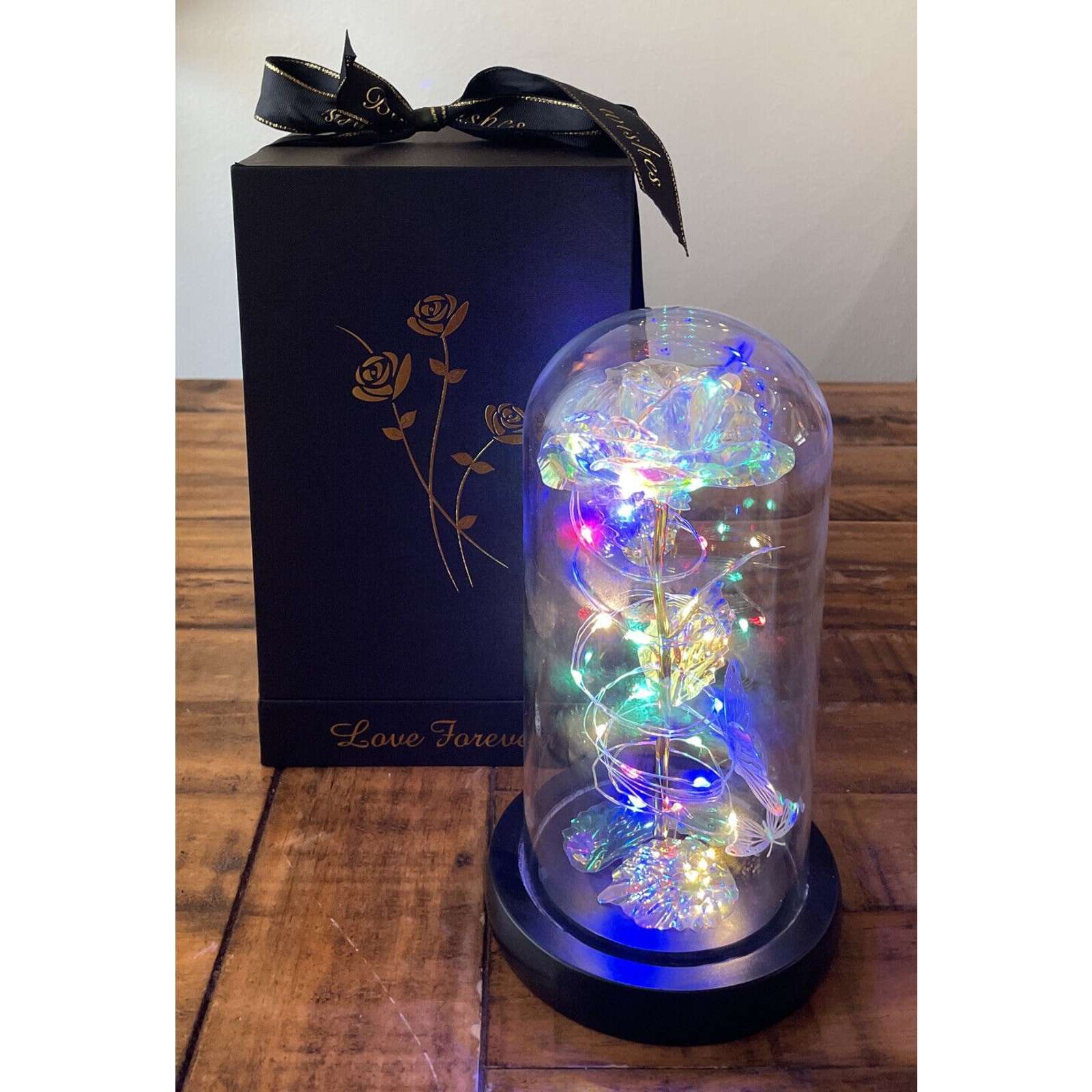 Best Wishes “Love Forever” Rose Flower In Glass LED Light Mother’s Day, Gift ❤️