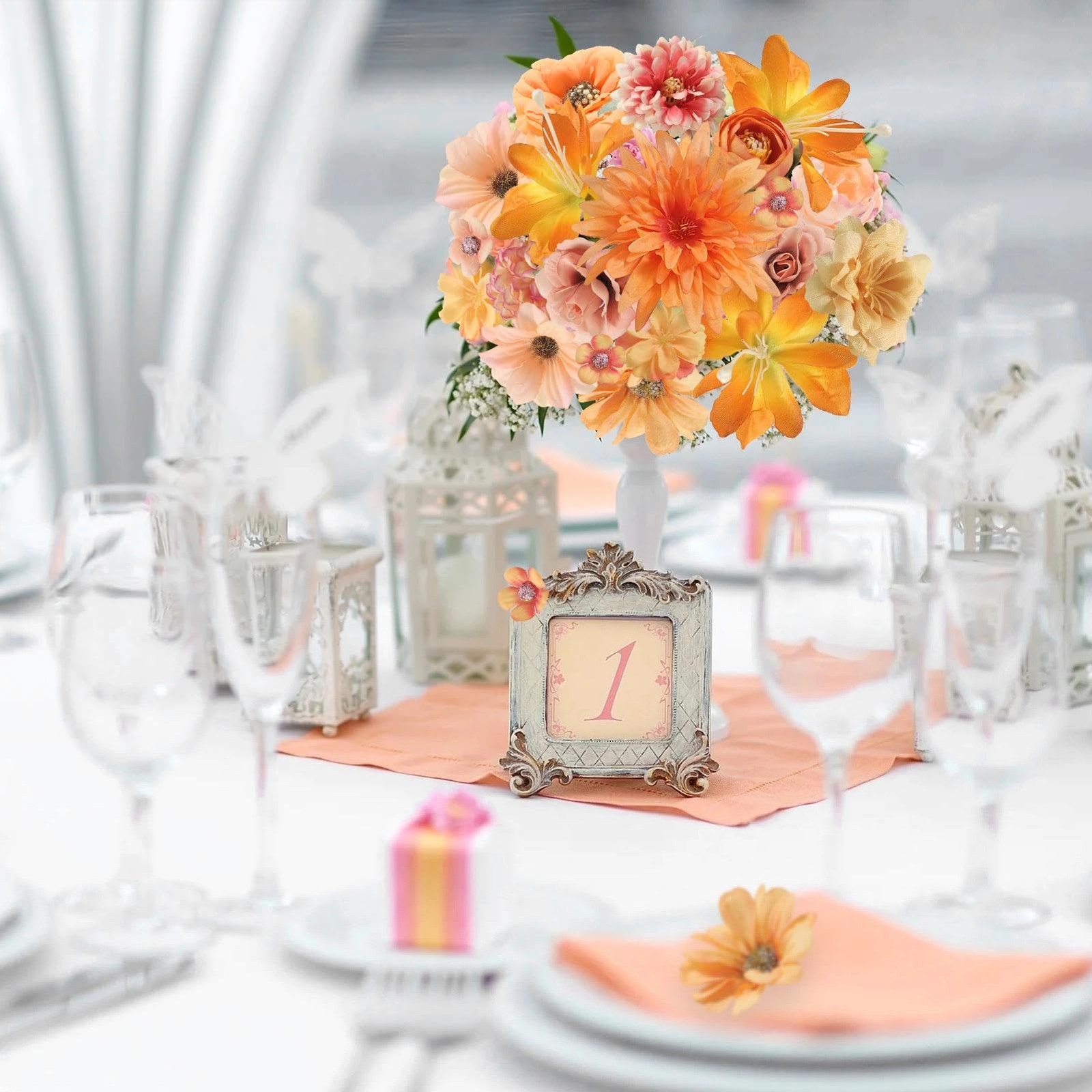 Fall Artificial Flower Heads Combo – 48pcs Orange Silk Flowers Bulk Faux Rose…