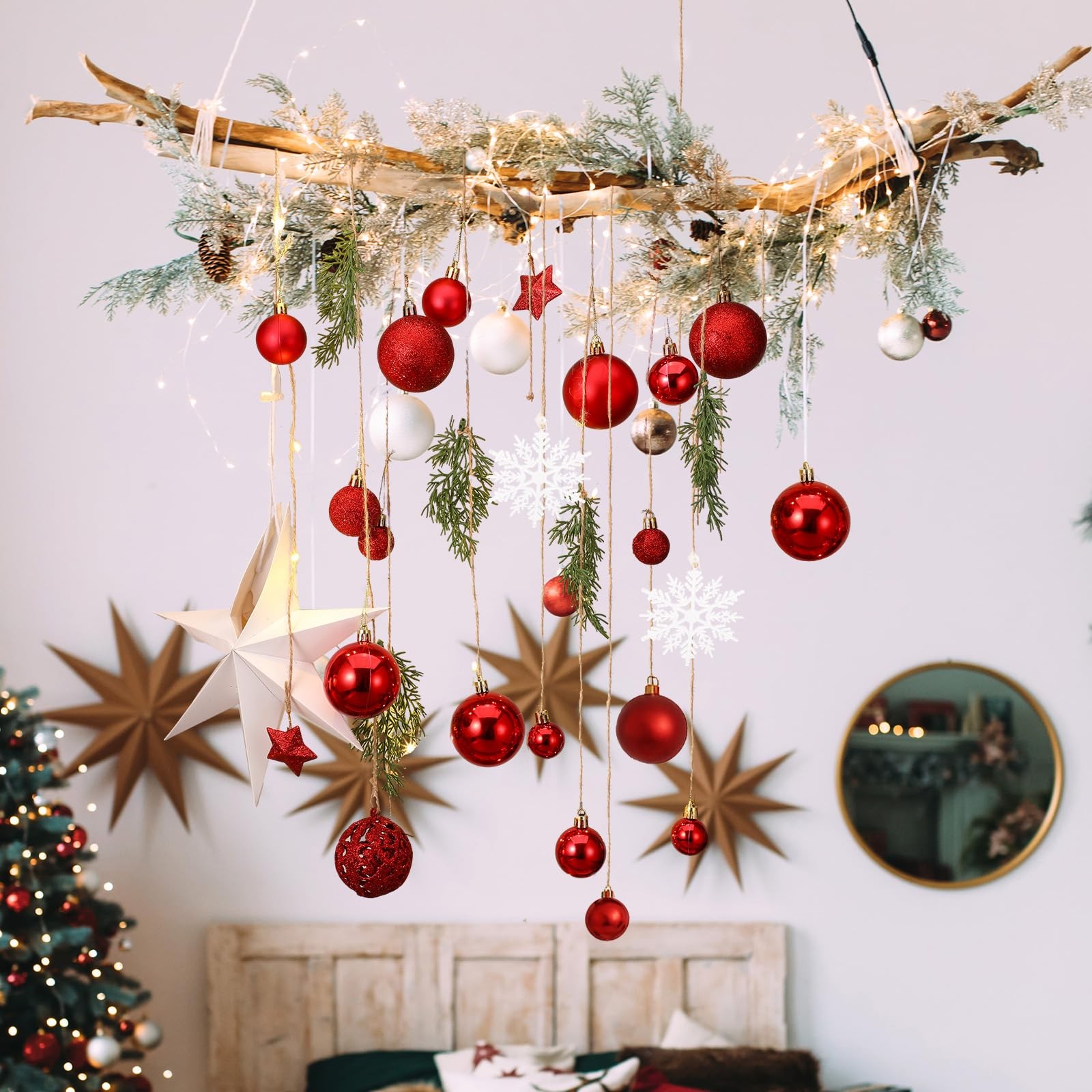 Christmas Wall Hanging Decor with Light Wooden Branch Christmas Door Hanging …
