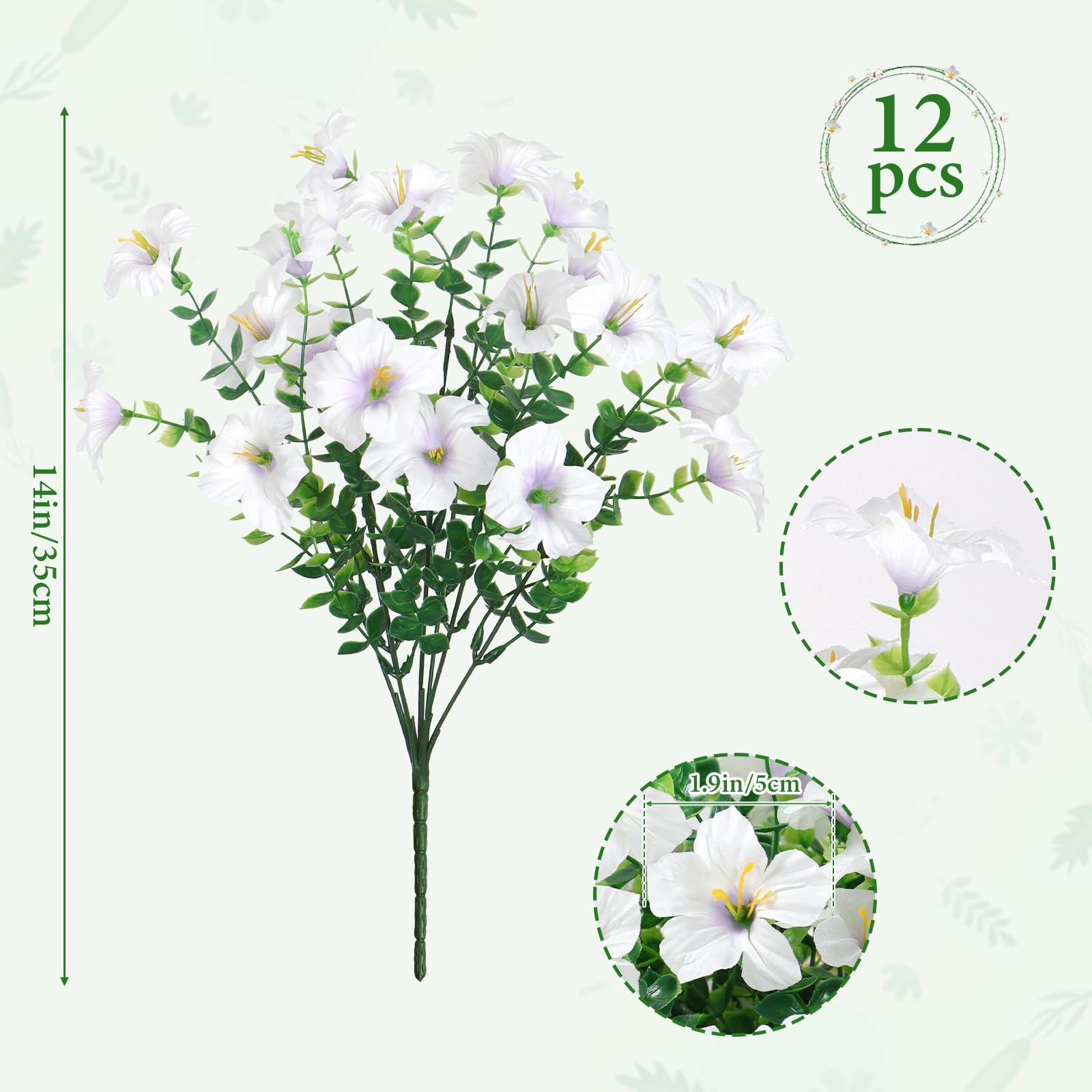 Artificial Flowers for Outdoor Decoration, 12PCS Faux White Petunias Silk Flo…