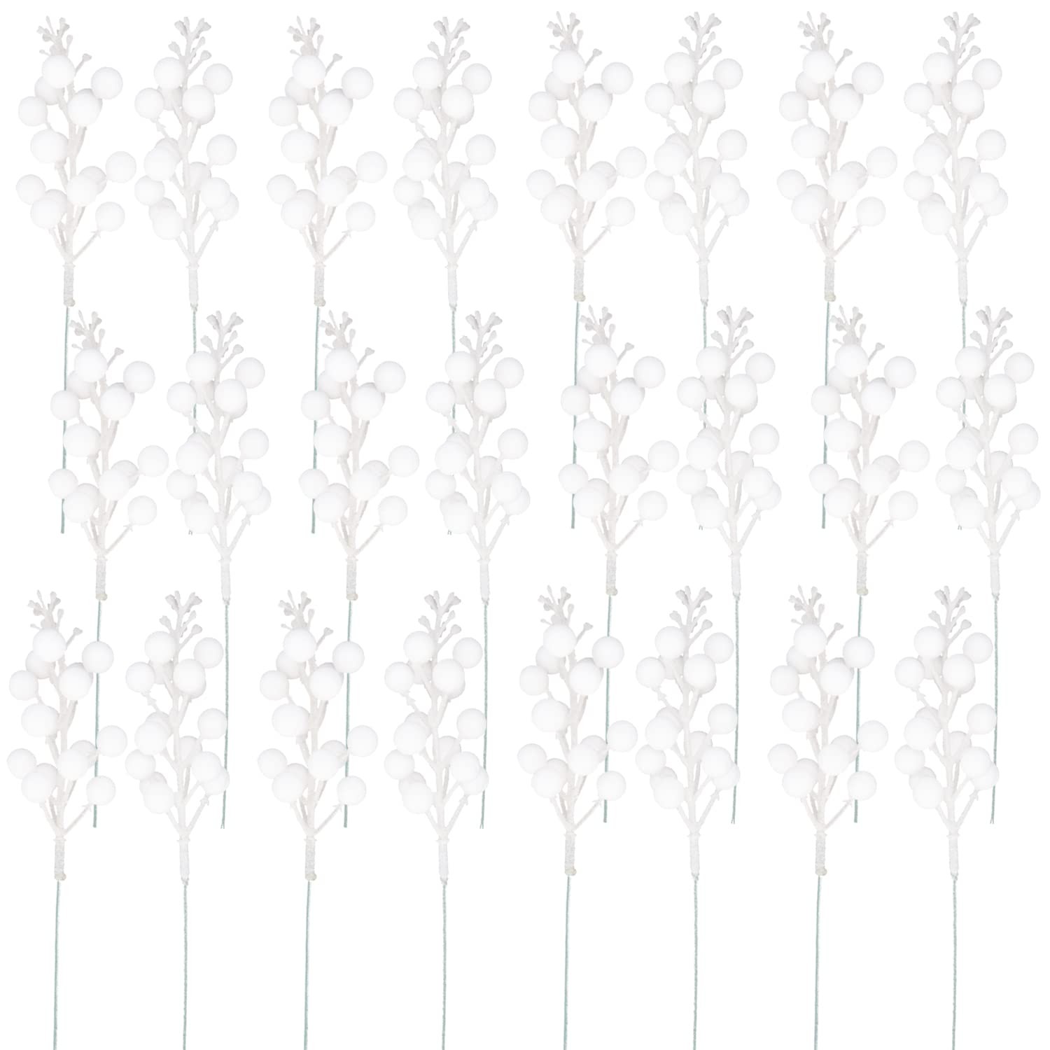 Artificial White Berry Stems, 24 Pack 8.7″ Christmas Glitter Berries Stems Ar…