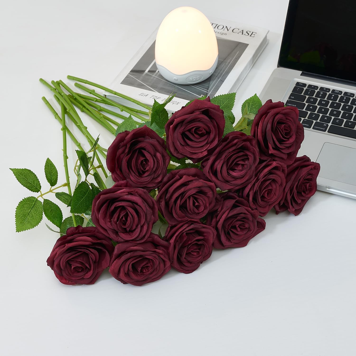 120 Pcs Burgundy Rose Artificial Flowers Bulk, Silk Fake Roses with Long Stem…