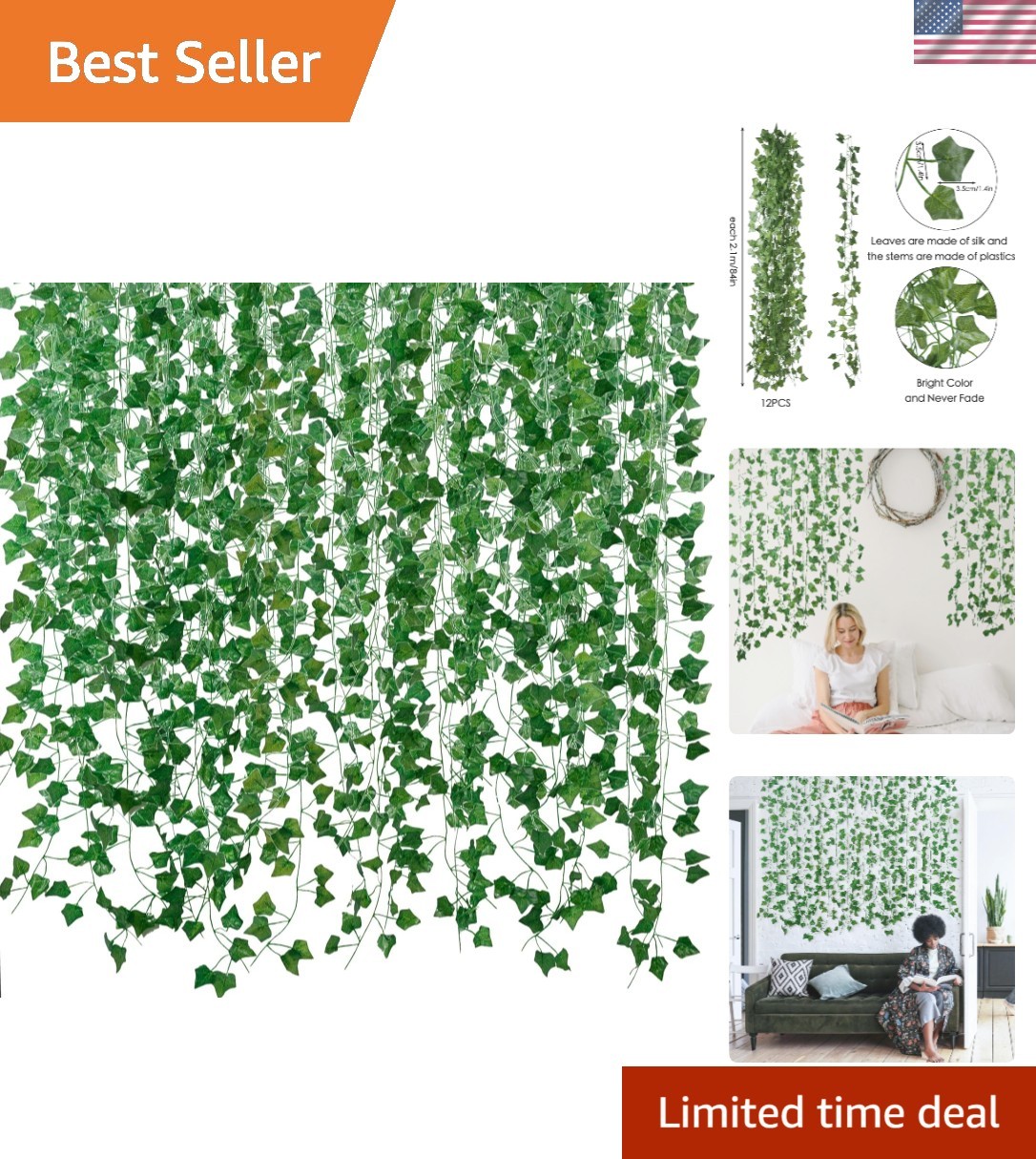 Fake Vines for Room Decor24Pack168Ft Aesthetic Artificial Plant Ivy Leaves Ha…