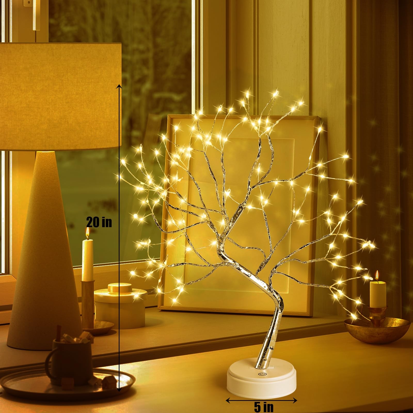 20″ Tabletop Bonsai Tree Light, 108 Fairy Light Spirit Tree, Battery/USB Oper…