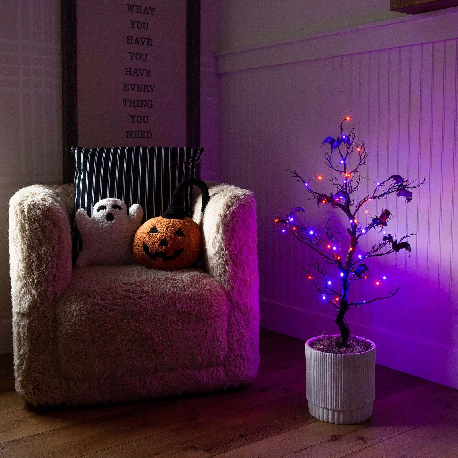 Nearly Natural 3ft Pre-Lit Halloween Black Spooky Twig Tree w/ Bats & 100 LED