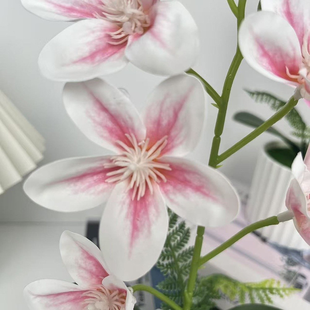 Vertical Pot Magnolia Flower Decoration with Realistic Petals and Green Leaves