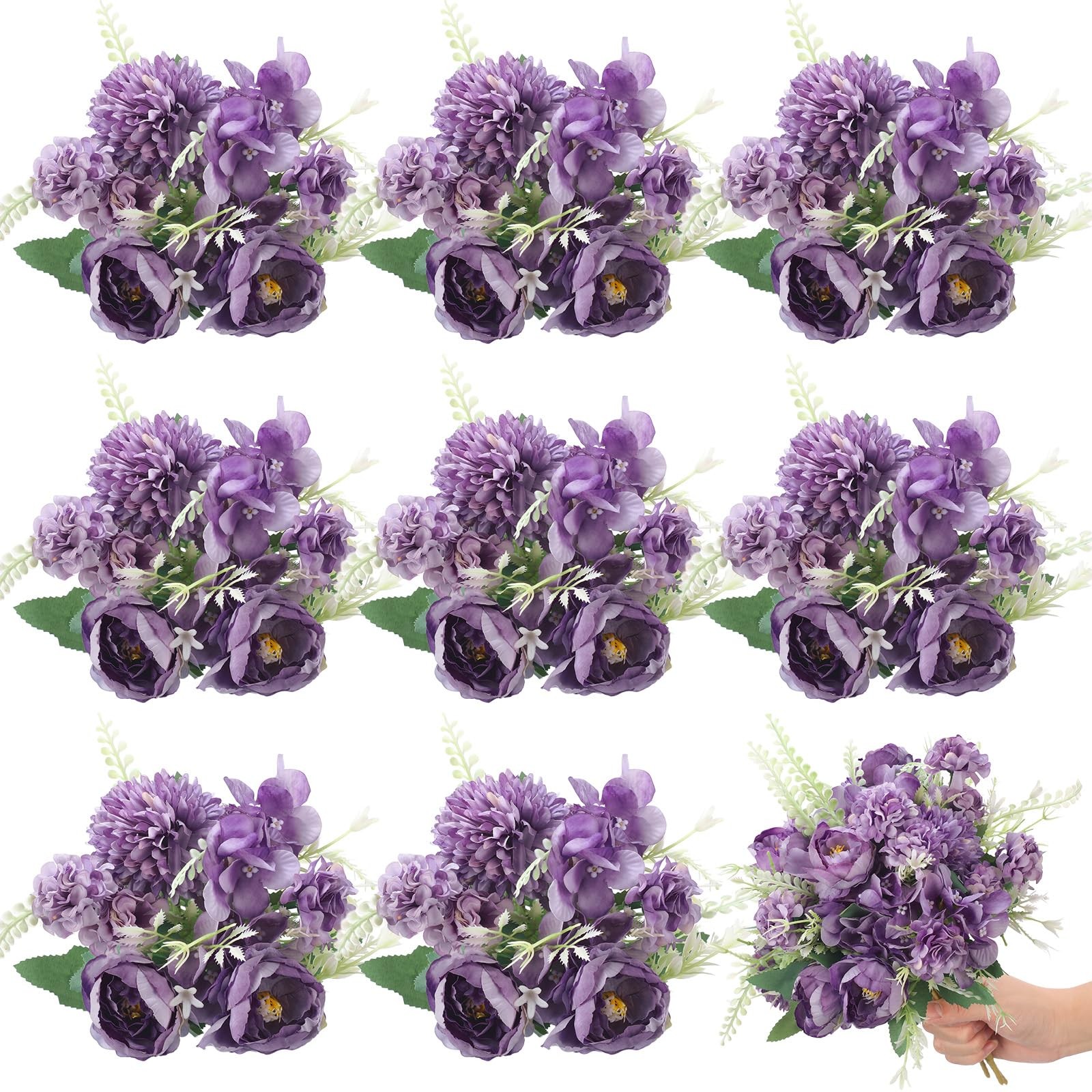 8 Pcs Peony Artificial Flowers Fake Silk Hydrangea Bouquet Elegant Peony Flow…