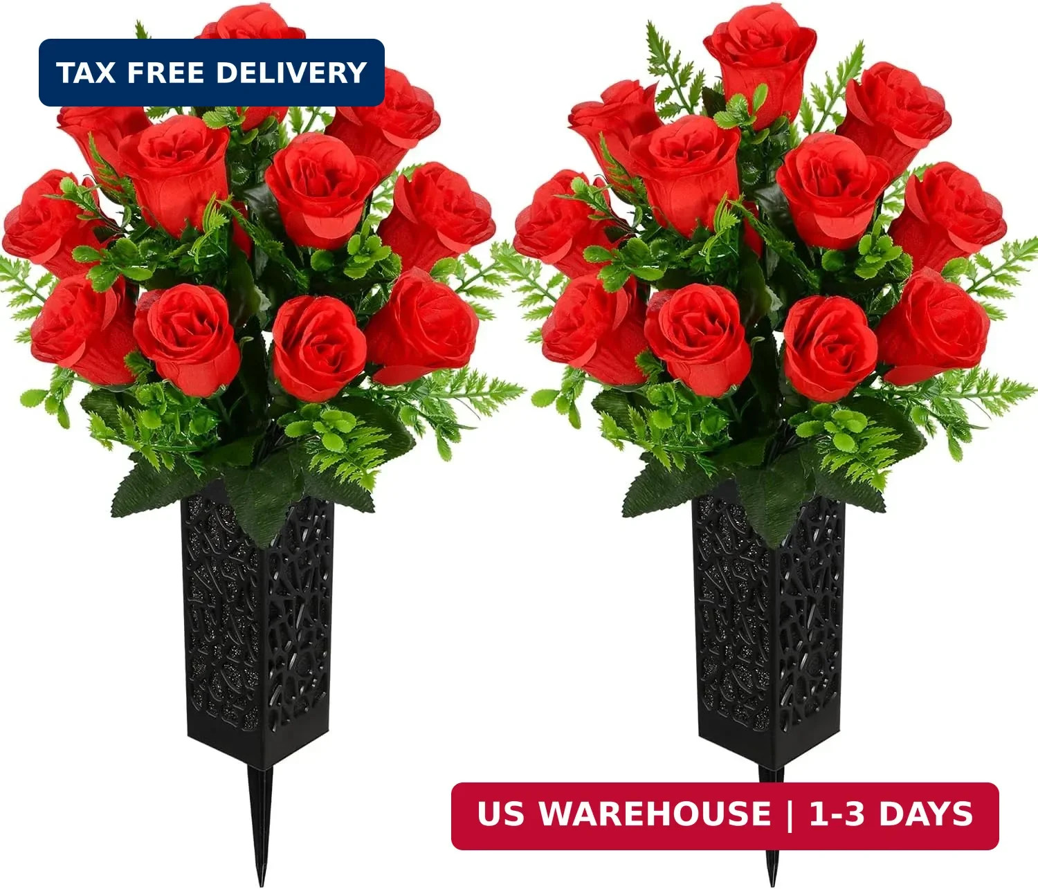 2 Sets Artificial Cemetery Flowers, Grave Decorations Roses, Memorial Flowers…