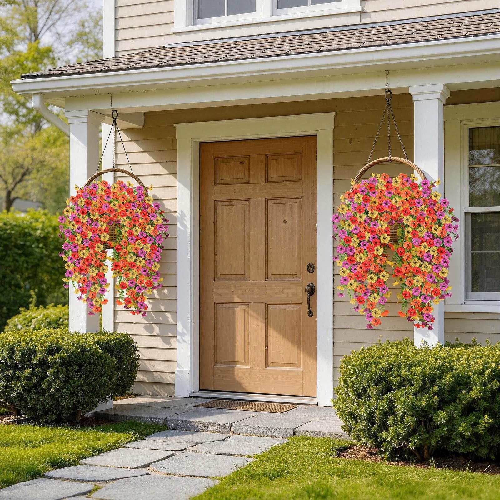 Artificial Hanging Flowers for Outdoors, 6PCS Faux Silk Artificial Flowers fo…