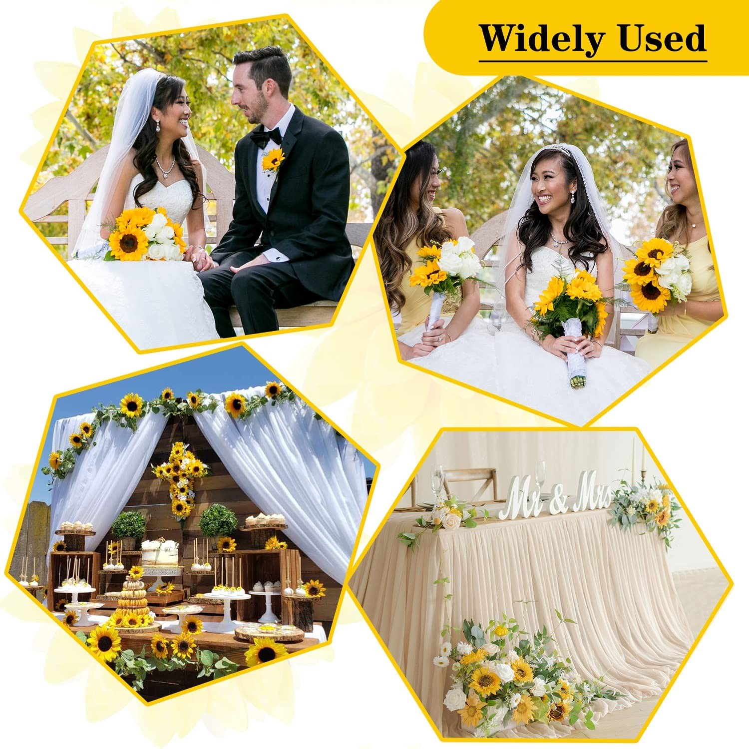 40 Pcs 4 Inch Fake Sunflower Heads with Stems Artificial Silk Flower Heads