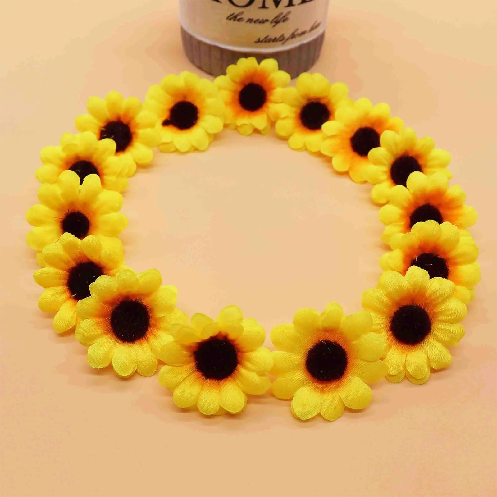 Yellow Sun Flower Heads 100 PCS Artificial Mini Daisy Fabric Sunflower Craft