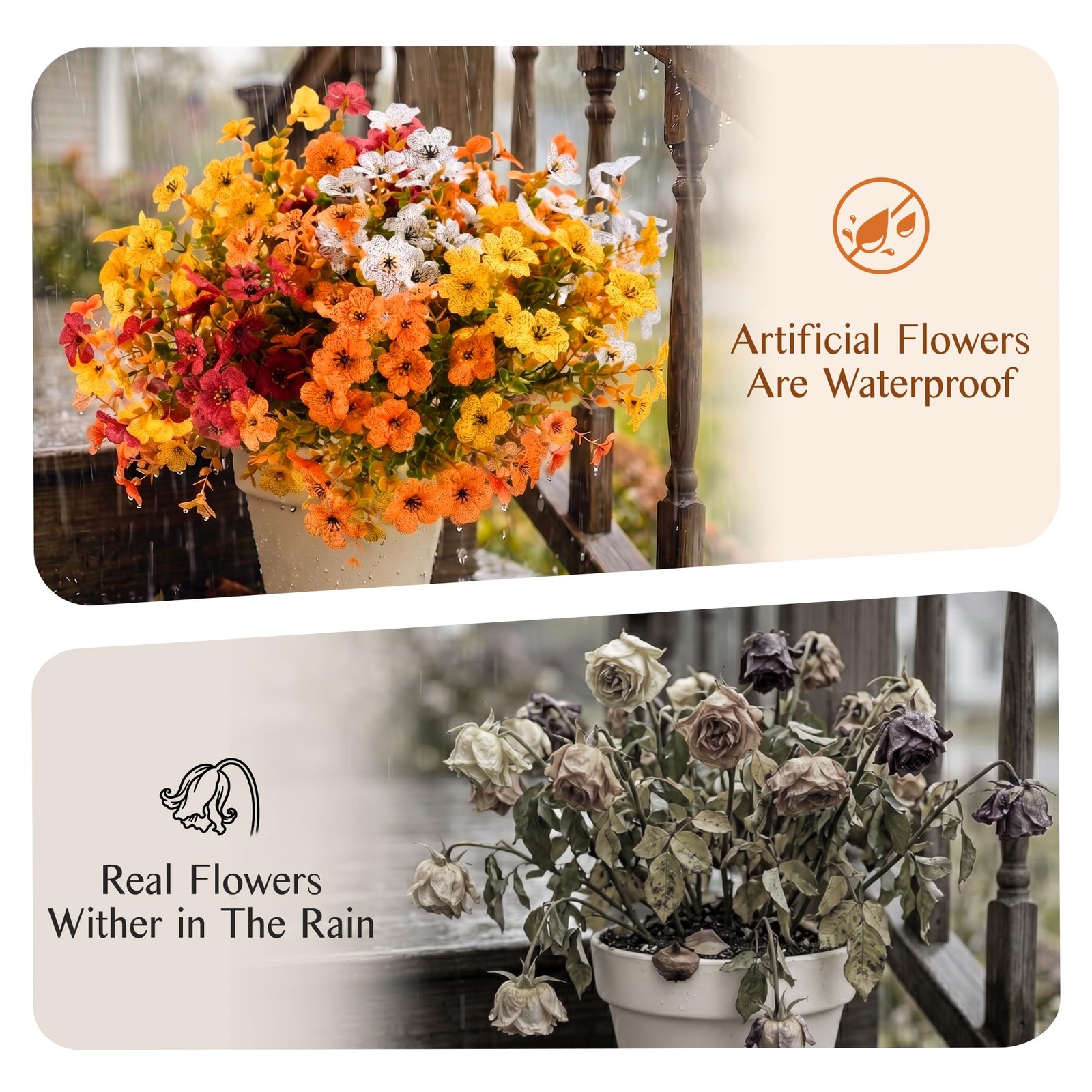 12 Bundles Artificial Fall Flowers, UV-Resistant Faux Plants