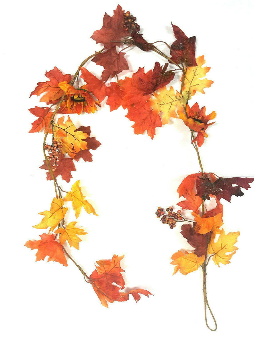 Fall Garland Maple Leaf 5ft Foliage Mantle Vine Door Wall Decor Autumn Halloween