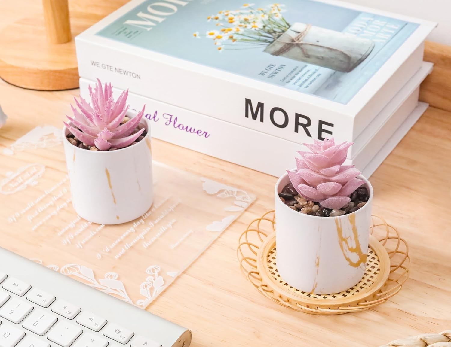 2 Pack Fake Plants Pink Artificial Succulents for Office Desk Bathroom Decor Gif