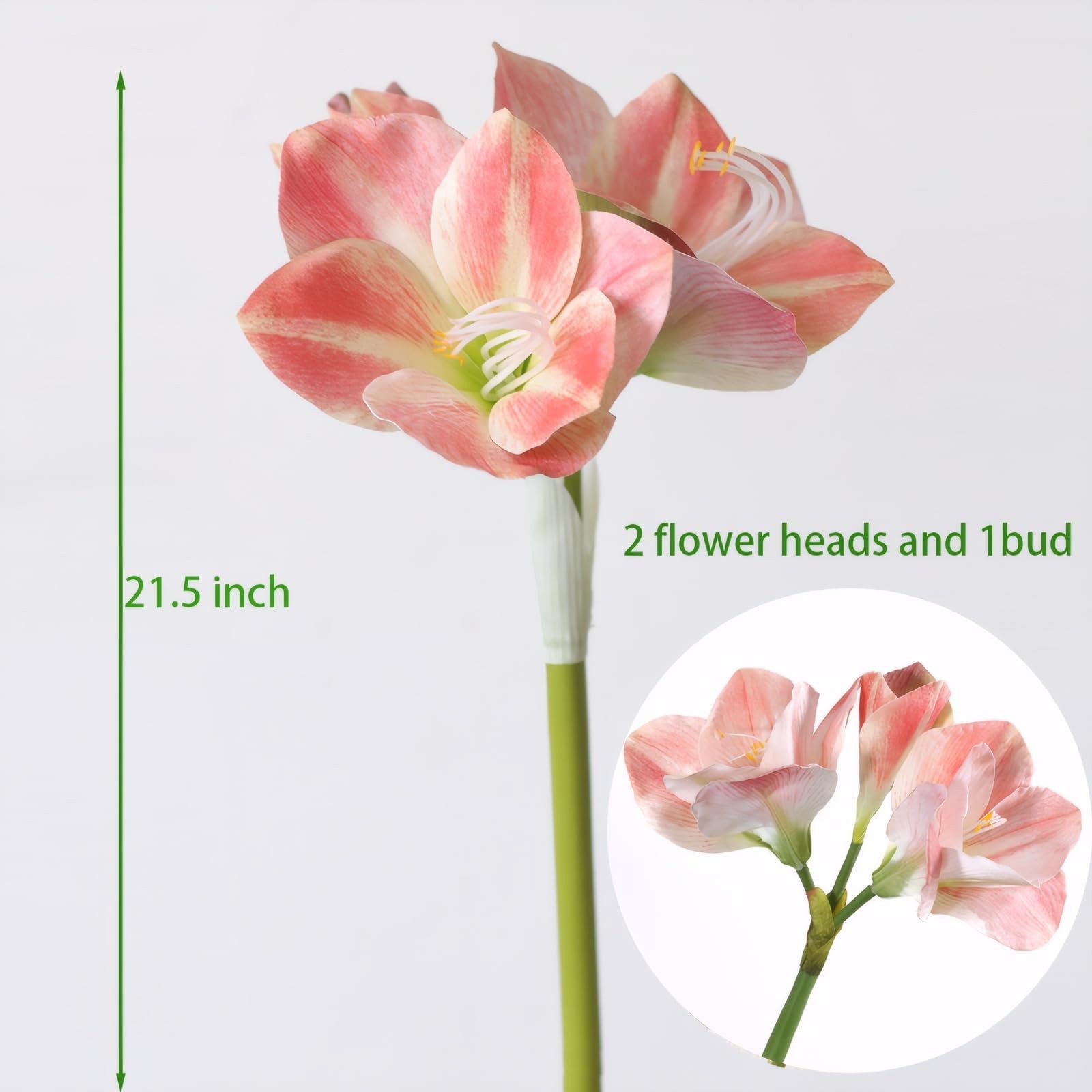 21.5″ Artificial Amaryllis Flowers 3pcs Pink Fake Silk Flowers Faux Belladonn…