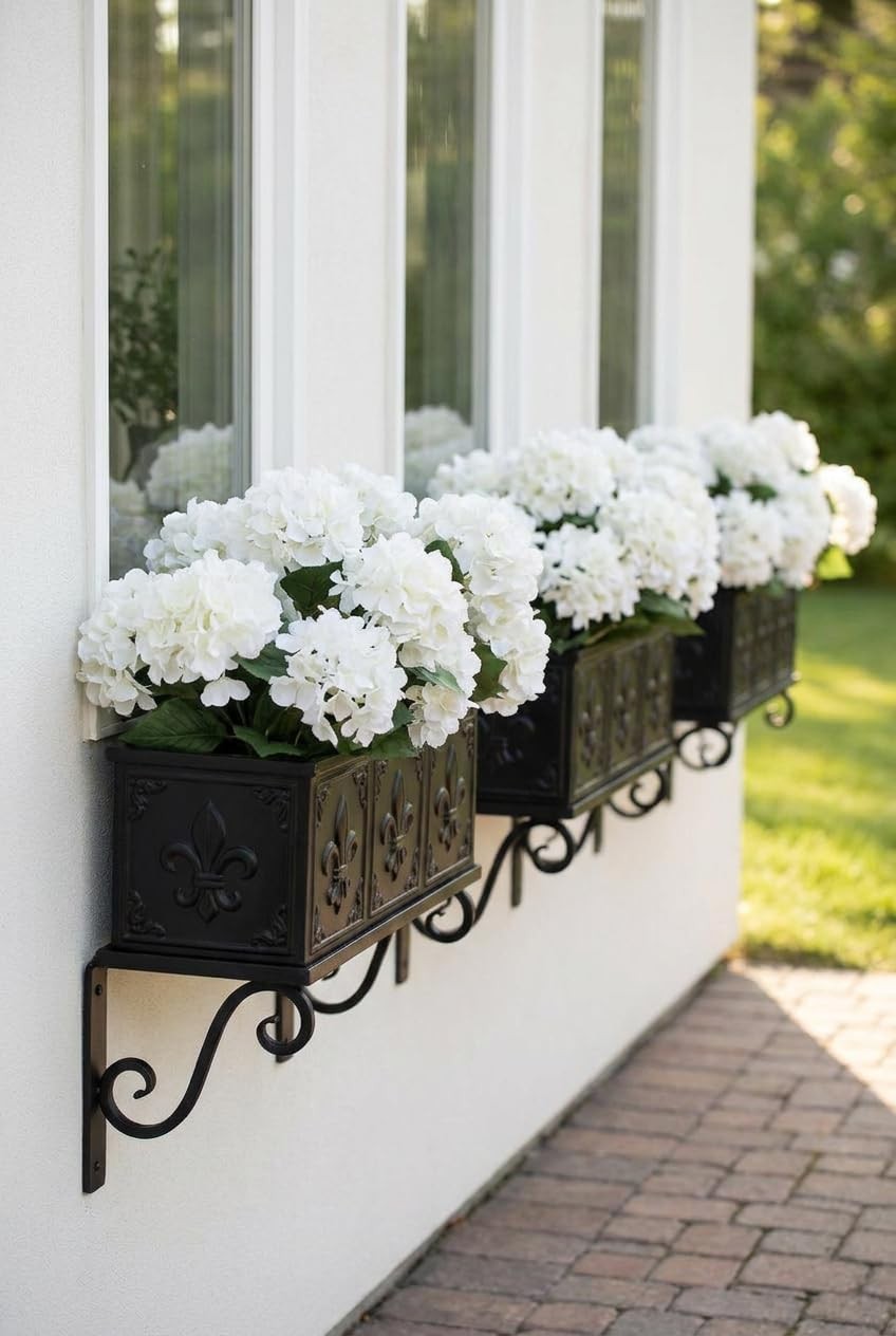 Hydrangea Artificial Flower for Outdoor, 4 Bundles Fake Hydrangea Bush Plant …