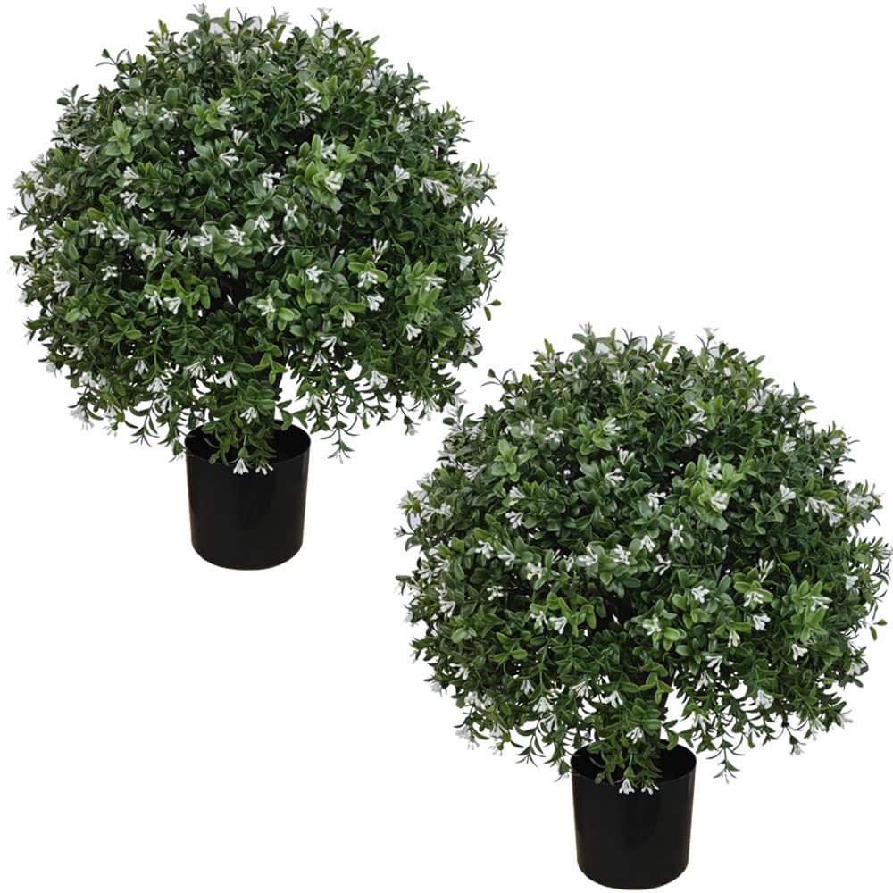 BOXWOOD BALL SHAPED ARTIFICIAL TOPIARY POTTED PLANT OUTDOOR SET OF 2
