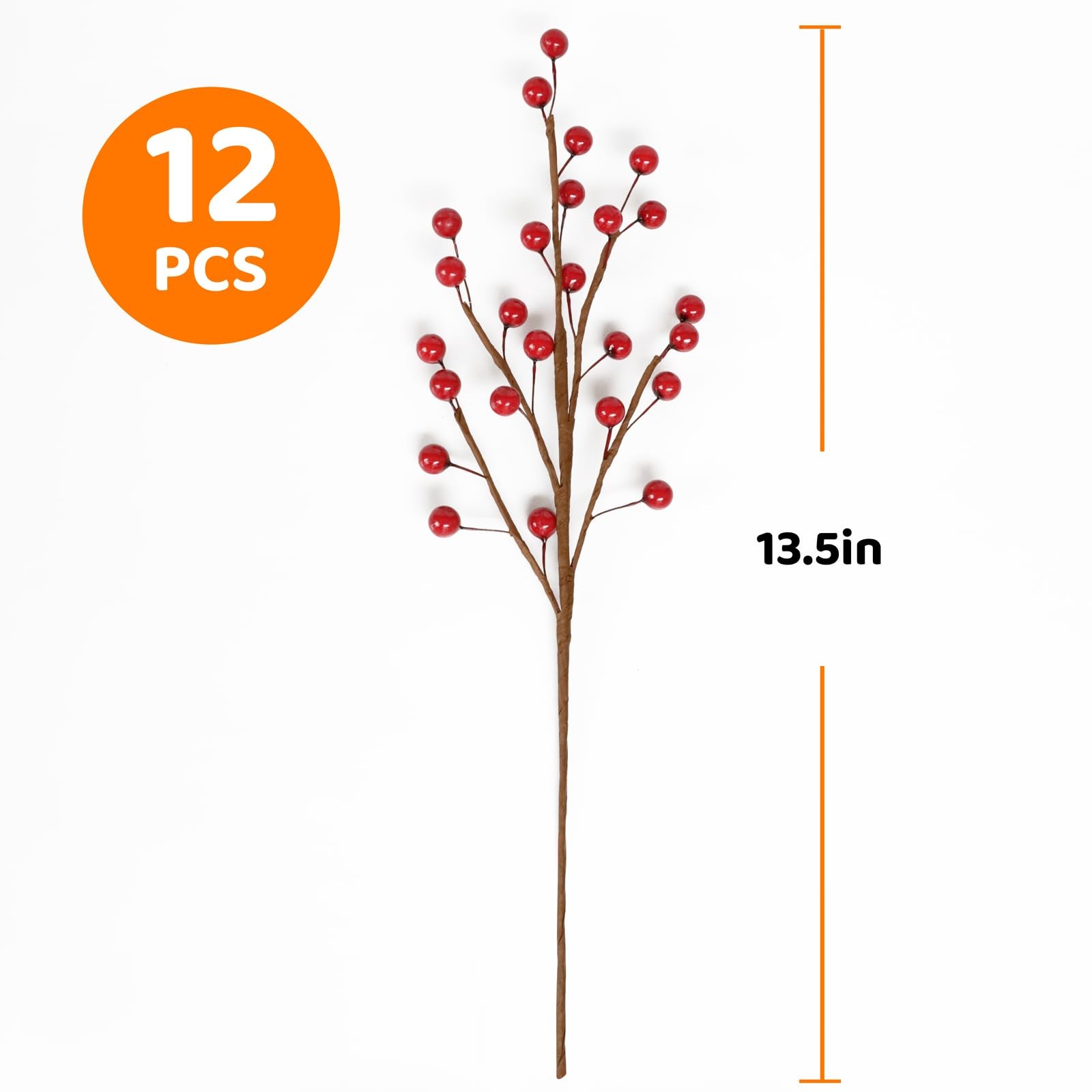 12pcs13.5″ Red Holly Berry Stems for Christmas Tree, Faux Greenery Picks and …