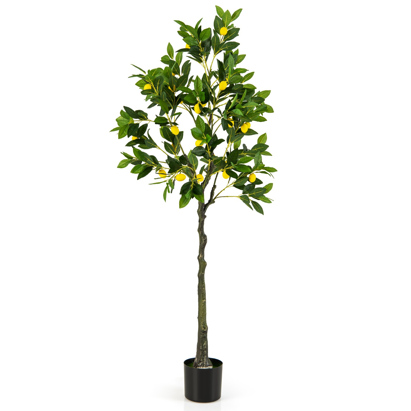 5.2 FT Tall Artificial Lemon Tree w/ Lemon Fruits, Cement Pot for Porch, Office