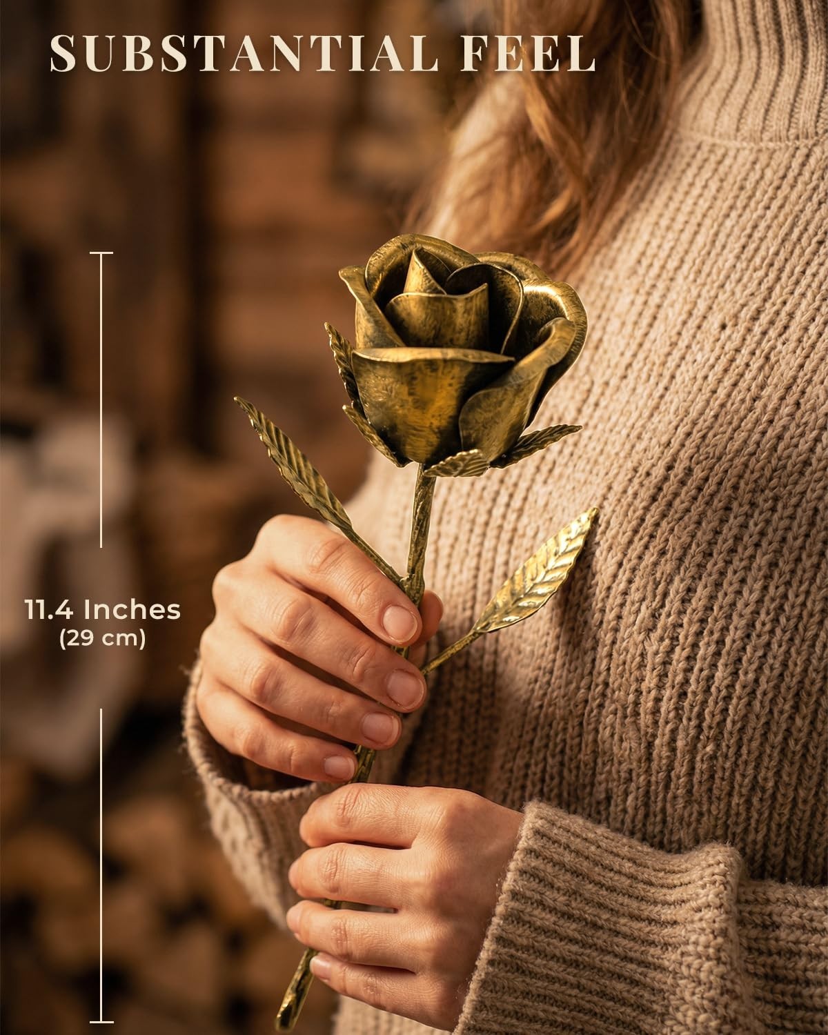 Handmade Bronze Rose – Solid Metal Flower Keepsake for 8th & 19th Anniversary Gi