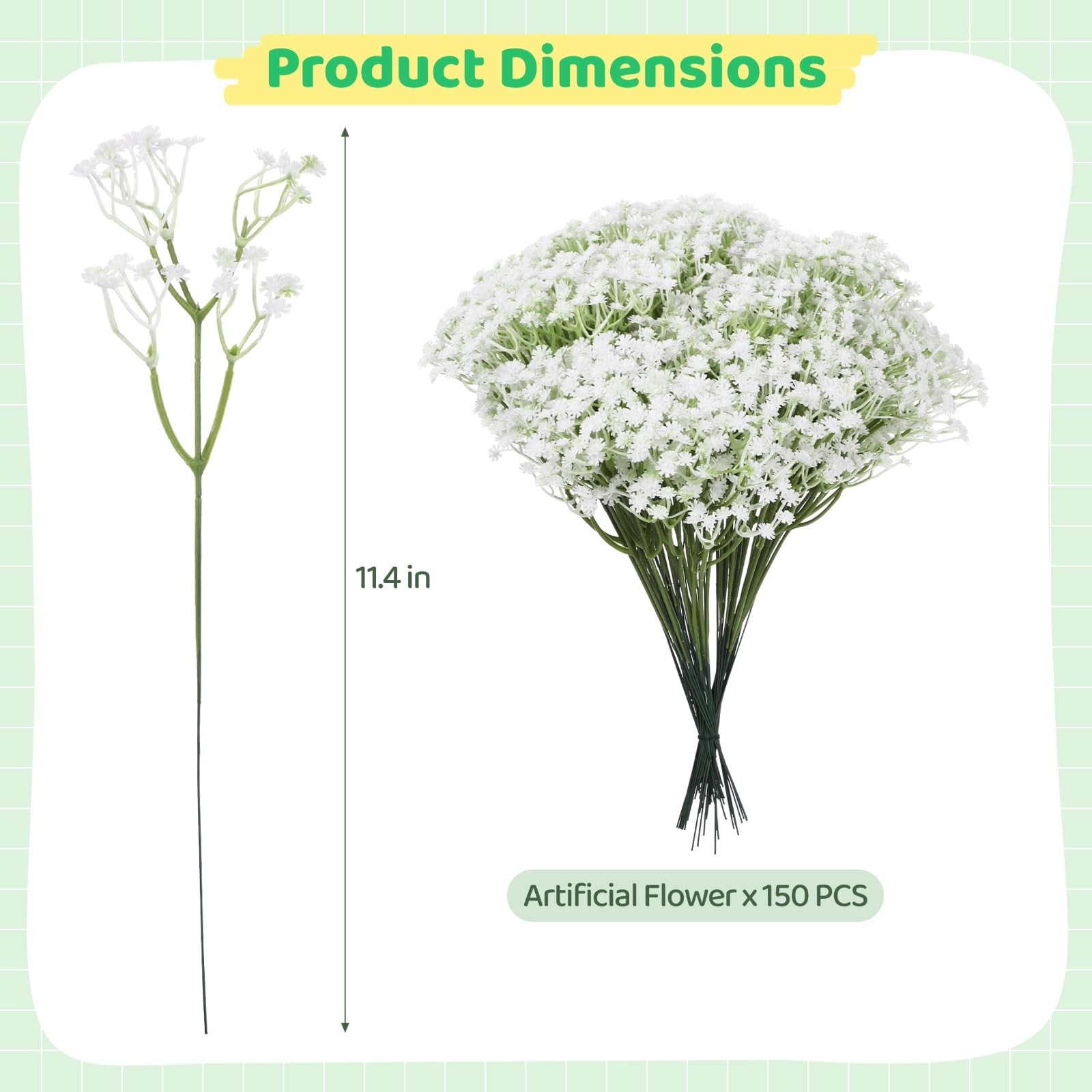 150 PCS Babys Breath Artificial Flowers, 11.4inch White Starry Flower for Wed…
