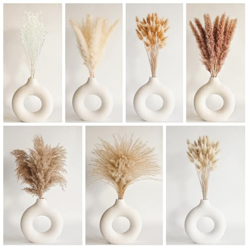 Dried Pampas Grass Decor, 128PCS Pampas Grass with Bunny Tails Dried Flowers,