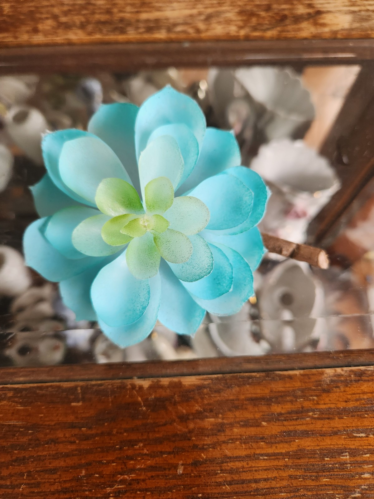 2 Artificial Succulent Rubber Flowers Floral Decor • Beautiful Sky Blue