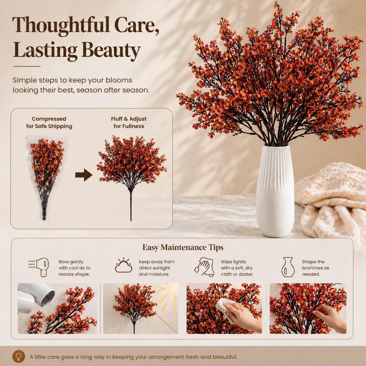 6 Bundles 18.5 Inch Red Artificial Babys Breath Silk Floral Arrangement