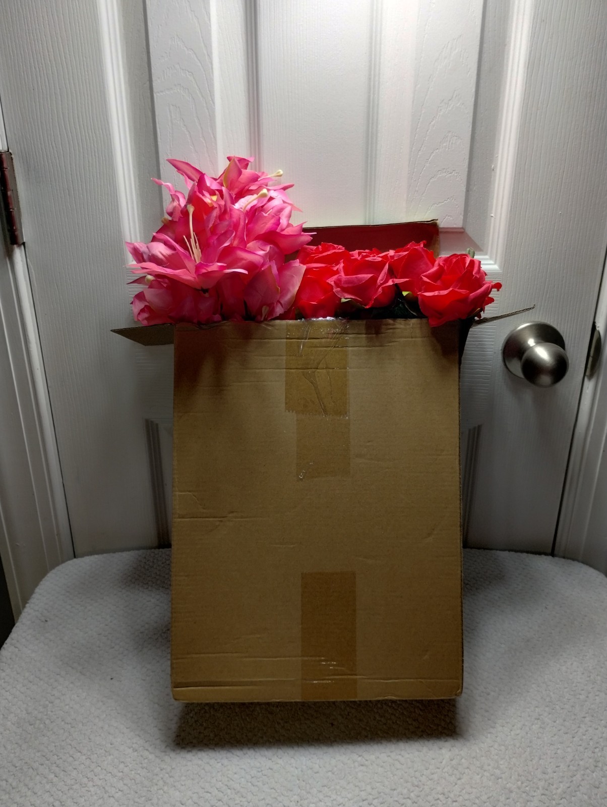 20 Pcs Artificial Lily and Rose Bouquet Red & Pink Realistic Silk Flower-j