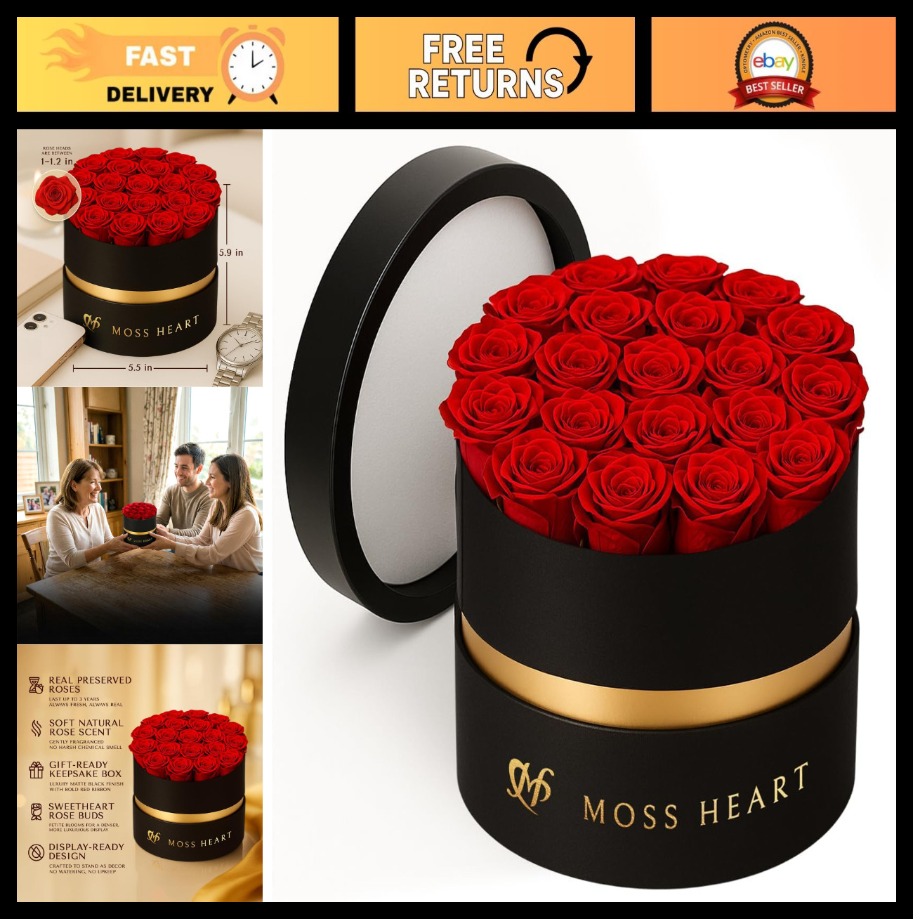 20 Mini Preserved Roses in Round Luxury Gift Box – Lasting Real Roses for Gifts,