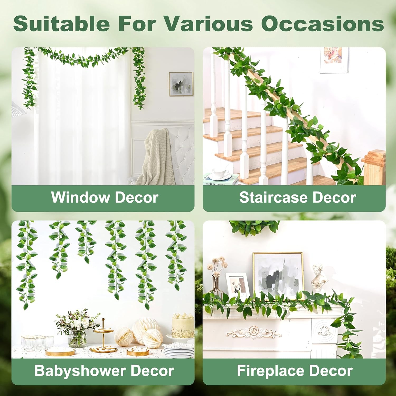 2Pcs Fake Vines Artificial Ivy Garland with Faux Pothos Leaves | Fake Plants