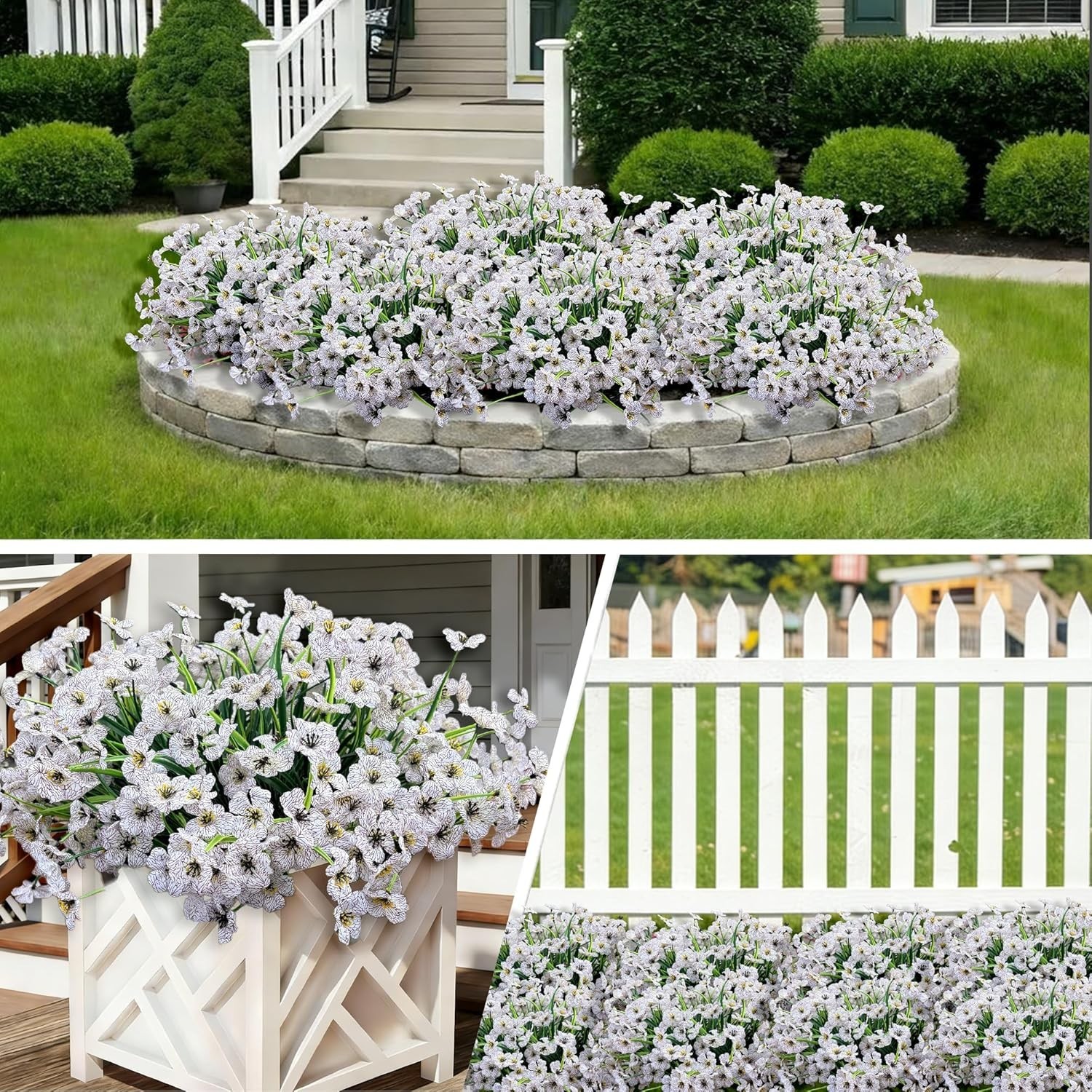 20 Bundles Artificial Flowers for Outdoors, UV Resistant Fake Flowers with Pl…