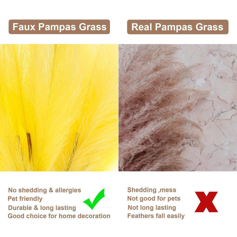 10 In. 12-Pieces Light Yellow Artificial Plant Faux Pampas Grass Tall Pompous Gr