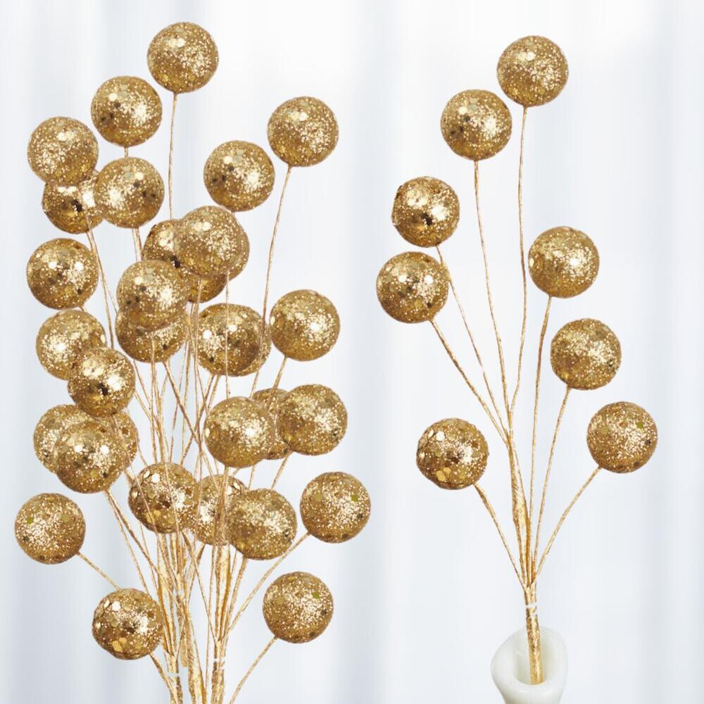 Set of 12 Gold Glittered Disco Ball 9-1/2″ Tall Floral Picks