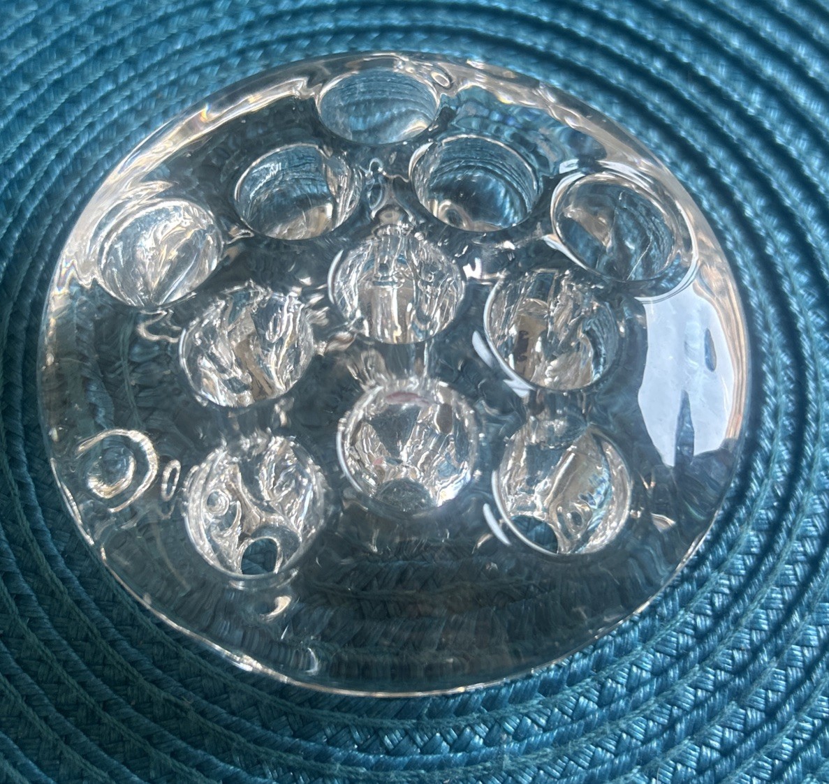 Vintage Flower Frog Clear Glass 11 holes Holder Floral Arrangement Or Marbles