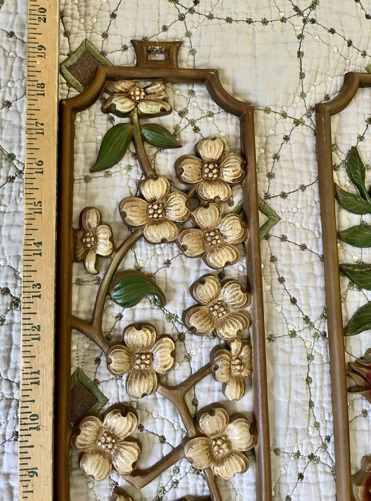 MCM Sexton 4 Season Floral Wall Plaques Embossed Cast Aluminum 1965 – 1979 USA