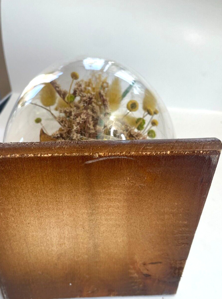 Vintage Glass Egg Terrarium with Dried Yellow Flowers, 1970s, H:10″ by W:5.5″