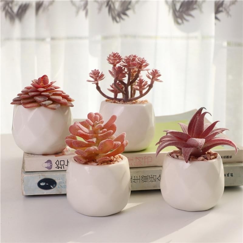 4 Pack Mini Succulents Plants Artificial Fake Succulents Pots Faux Succulents…