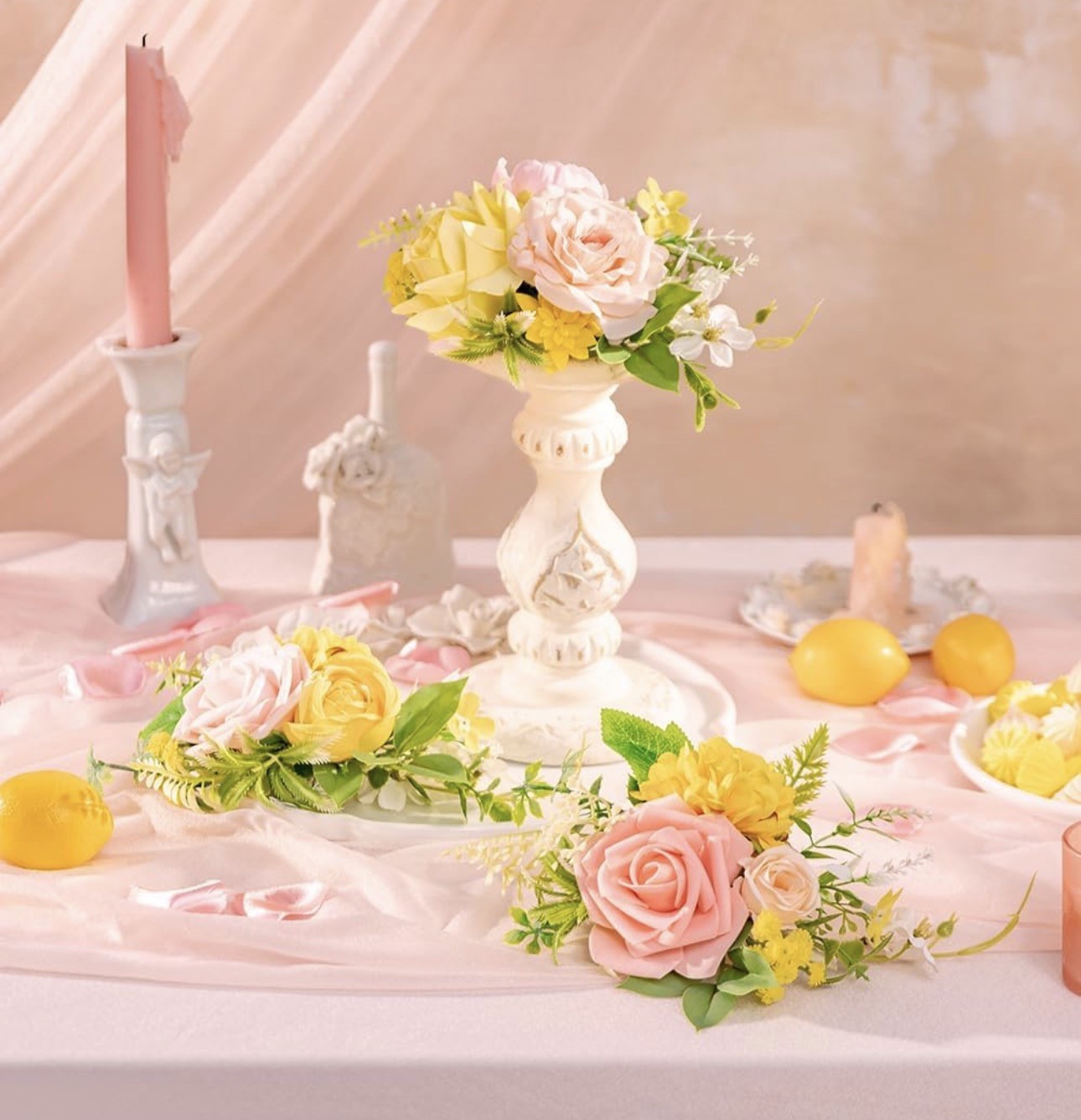 TINGE TIME 3Pcs Pre-made Cake Toppers, Silk Artificial Flowers Decor, Cake De…