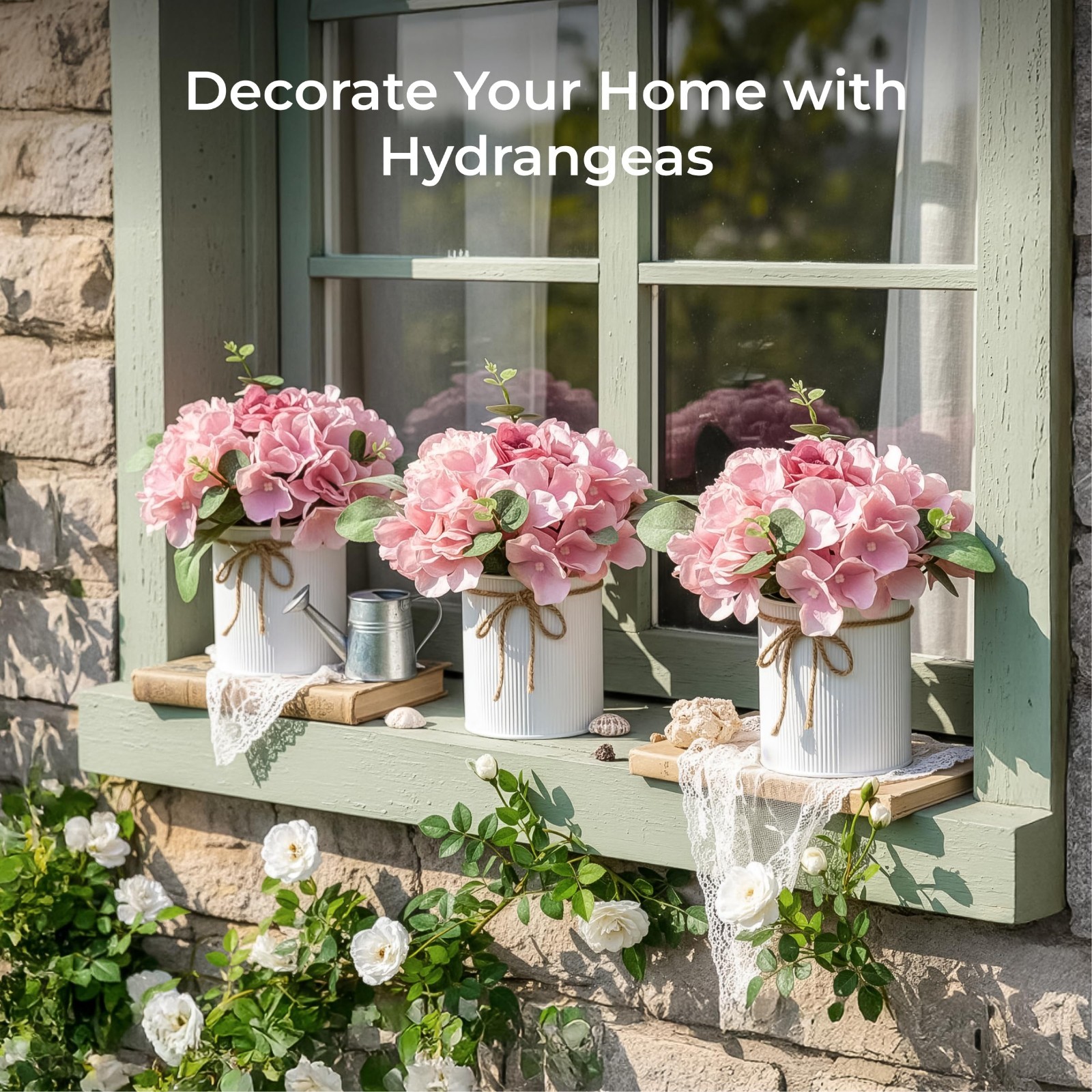 10PCS Faux Silk Hydrangea Flowers with Vase – Spring Wedding Table Centerpiece D