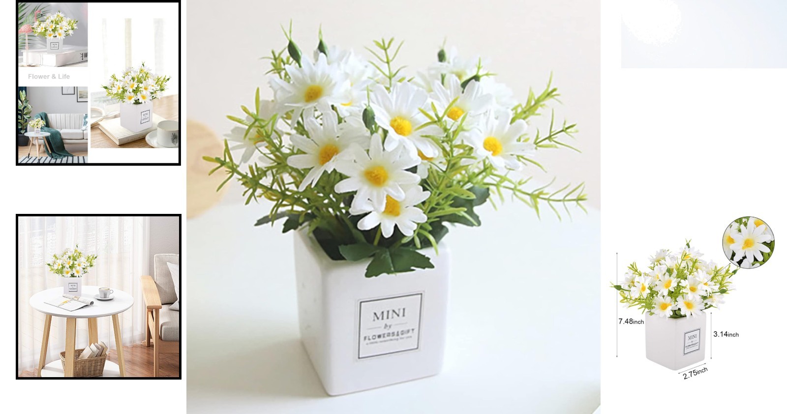 Small Faux White Daisy Flower Arrangement in Ceramic Vase for Stylish Interiors