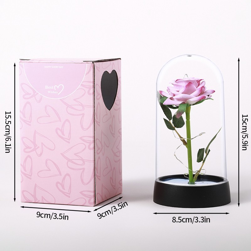 Eternal Rose LED Glass Dome Artificial Flower Romantic Gift for Her Anniversary