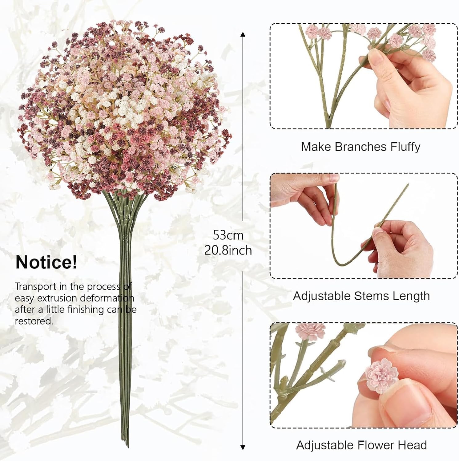15 Pcs Baby’s Breath Artificial, Gypsophila Bulk Real Touch Decor