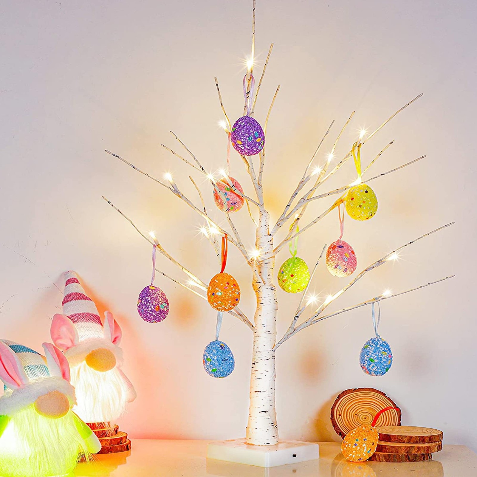 Easter Decorations kemooie 24 Inch Pre-lit White Birch Tree with 10 Hanging Ea..